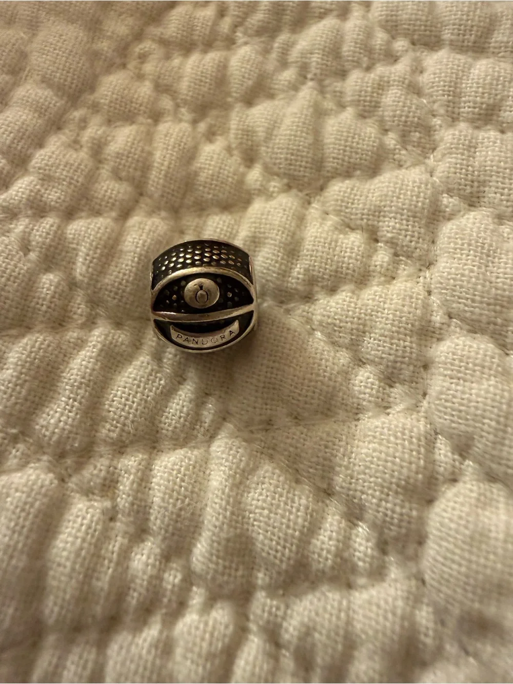 Pandora Silver Basketball Charm with Black Enamel Detailing